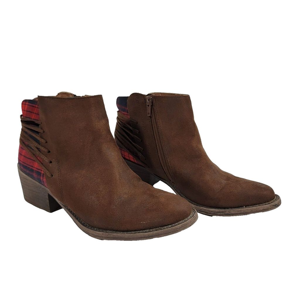 Volatile Women's Size 8.5 Accolade Red Plaid Boots Flocking